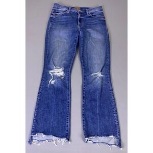 MOTHER The Insider Crop Step Chew Jeans Size 28 Dancing On Coals Blue Distressed